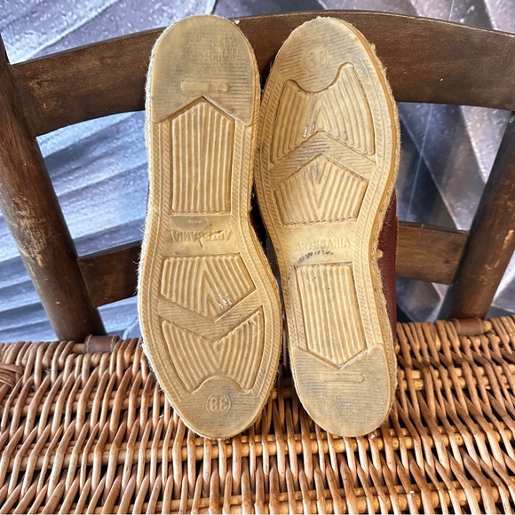 Vintage Leather Espadrilles 7.5 / 38 Platform Flats Sandals Rare Made in Spain - Picture 8 of 16